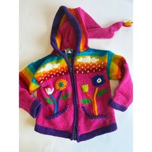 Norskwear Kids 3/4T Rainbow Floral Wool Pixie Hood Zip Cardigan Sweater Ecuador